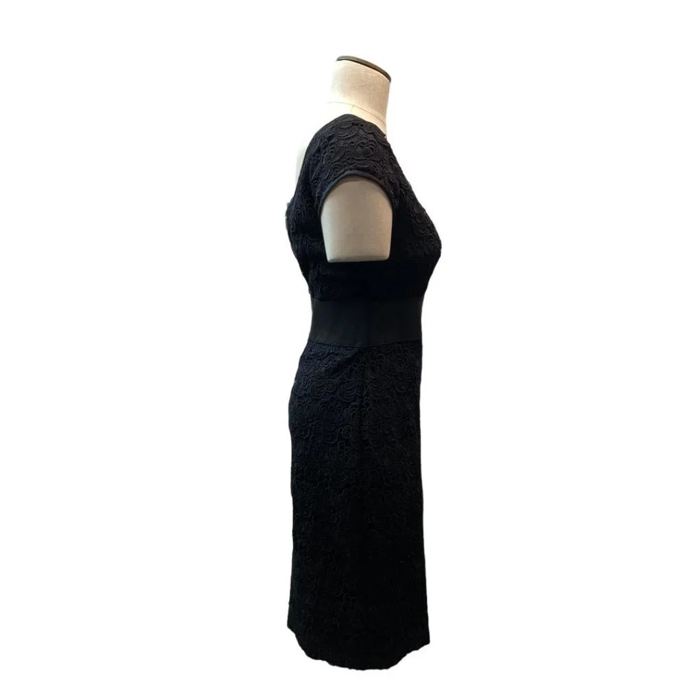 Black Lace Sheath‎ Dress Cap Sleeve Zipper Back Knee Length Cocktail - Picture 2 of 3